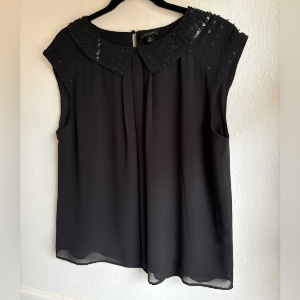 Ann Taylor Black Sequin Collar Blouse